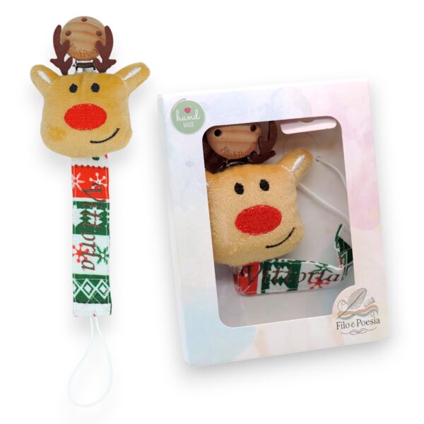 Catenella portaciuccio con nome ricamato (Renna Natale)